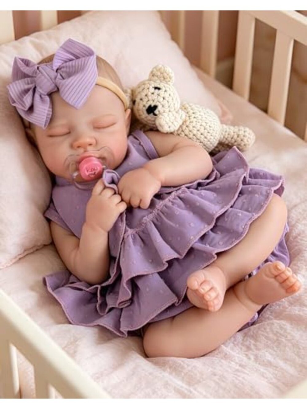 20in Reborn Baby Girl Doll Weighted Soft Body Poseable Purple Outfit Set